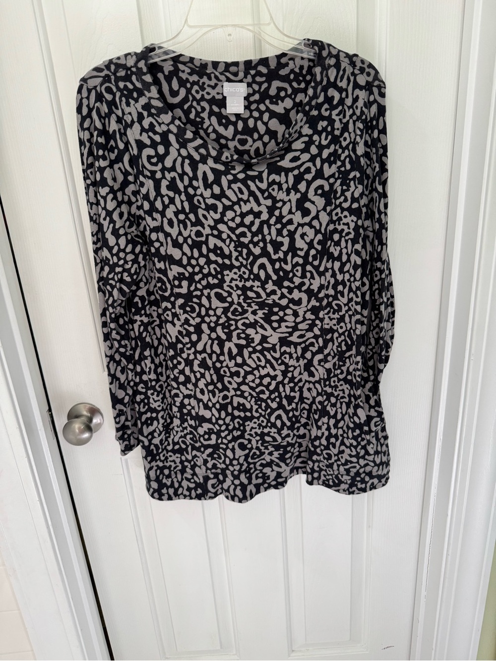Chico's Black and Gray Leopard-Print Long Sleeve Tee